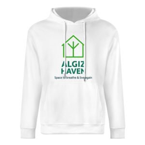 Cotton Hoodie with Algiz Haven logo and tagline with profits from this purchase helping to fund programs and housing for vulnerable people